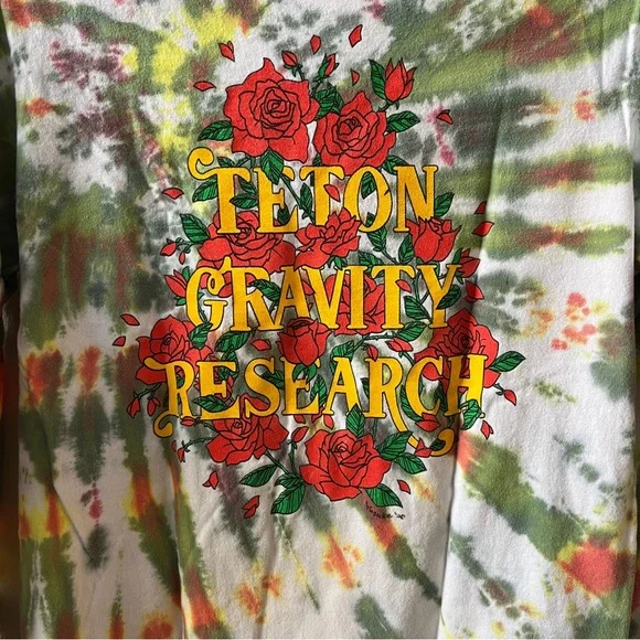 Teton Gravity Research Grateful Dead Tie Dye Long Sleeve Rose Graphic Tee Shirt - Picture 2 of 5